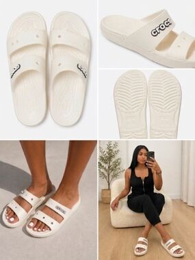 CROCS Women’s Double Strap Slide — Cream/Off-White